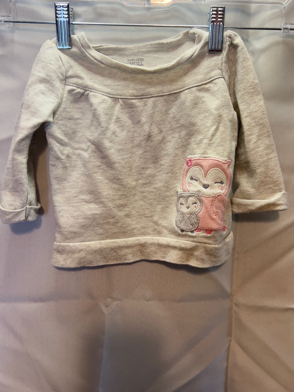Cream Toddler Sweatshirt with Pink Owl Appliqué